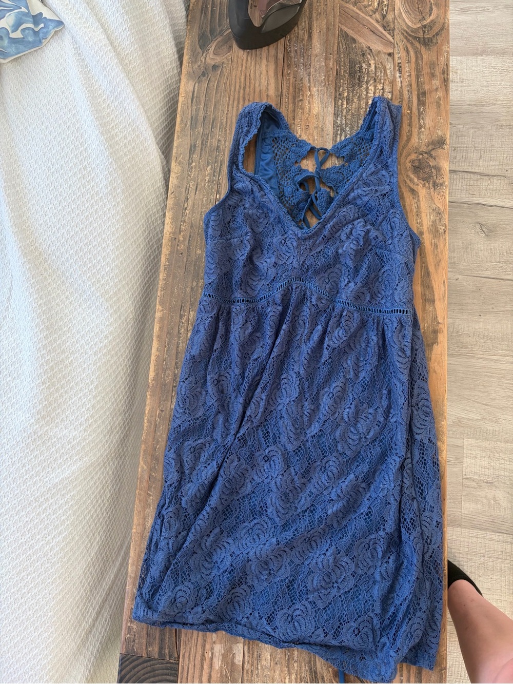 Xtraordinary Navy Blue Lace Midi Dress with Back Tie
